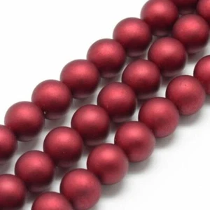 50 Beads – 8mm Red Matte Frosted Rubberized Round Beads – Hole Size: 1.5mm - Picture 1 of 1