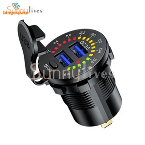QC3.0 Dual USB Car Charger Socket LED Digital Voltmeter Voltage Meter DC 12-24V - Zdjęcie 1 z 10