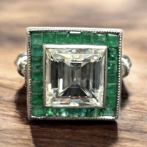 2ct GIA Certified Carre Cut Diamond Vintage Style Platinum Engagement Ring - Picture 1 of 6