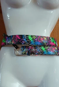 Cintura in pelle stampa graffiti cuori e stelle multicolore taglia XL 42-44 - Foto 1 di 4
