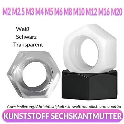 Sechskantmutter Kunststoff Muttern Sechskant Nylon M2 M3 M4 M5 M6 M8 M10 bis M20 - Bild 1 von 4