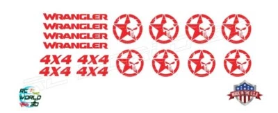RC JEEP VINYL DECAL SET US STAR W/PUNISHER+WRANGLER+4X4 REAL VINYL 16PCS I-SET - Image 1 of 4