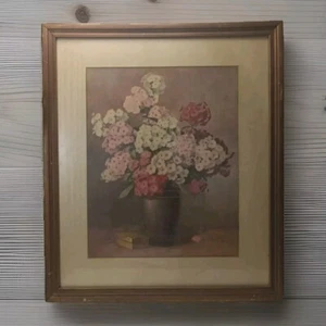 Pink Flower Still Life By Mae Bennett Brown Signed Framed Lithograph - Picture 1 of 3