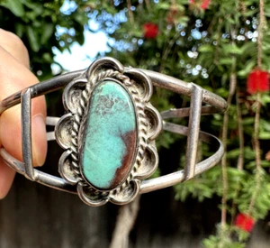 Vintage Sterling Silver Smoky Turquoise Cuff Bracelet - Picture 1 of 8