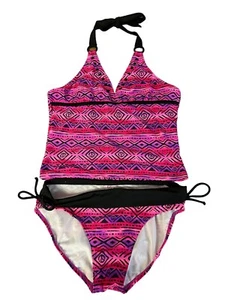 Justice 2pc Bathing Suit Size 18 Multicolored Halter Straps - Picture 1 of 8