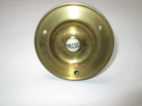 Antique Salvaged Solid Brass Edwardian Press Electric Door Bell Cover