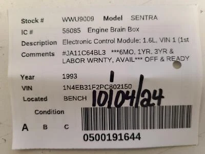 Módulo de control del motor usado se adapta a: Nissan Sentra 1993 módulo de control electrónico 1. Foto 1 de 4