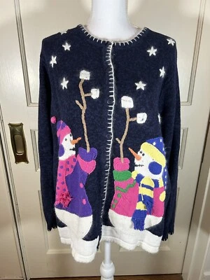 Quacker Factory Snowman Christmas Sweater Womens Size Large Holiday Fun Merry - Image 1 of 4