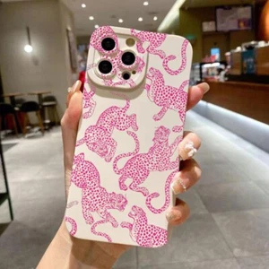 Pink Leopard Print Pattern silicone leather Shockproof case for iPhones . - Picture 1 of 7