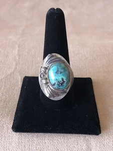 Vintage Navajo Heavy Chunky Turquoise Sterling Silver 925 Ring Size 11 - Picture 1 of 15