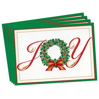 LOT OF 4 PAMELA GLADDING CASPARI CHRISTMAS Cards + Envelopes, Peace & Joy Wreath - Image 1 of 4