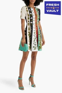 RRP€3400 OSCAR DE LA RENTA Knitted Flared Dress Size S Floral Made in Italy - Picture 1 of 9