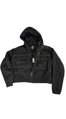 Chaqueta de trabajo Dickies para mujer recortada con capucha negra FJR10BKX talla L/G utilitaria Foto 1 de 4