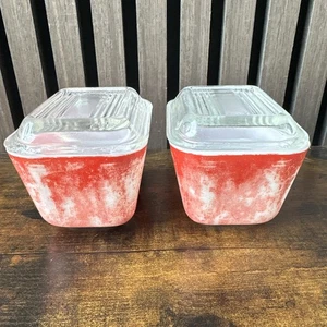 Vintage Pyrex rot klein Kühlschrank Geschirr gerippter Deckel MCM B31 0501 Set 2 - Bild 1 von 13
