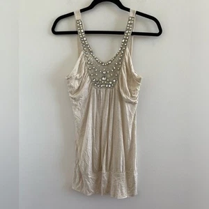 Julie's Closet Oatmeal Color Jeweled Bib Sleeveless Blouse Size L New W/O Tag - Picture 1 of 7