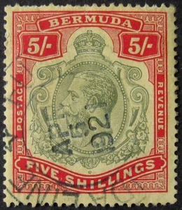 Bermuda GV 5/- 'damaged leaf' variety, fine cds used. Sg.53f. Cat £400 mint. - Picture 1 of 2