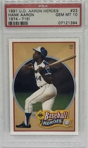 PSA 10 1991 Upper Deck Baseball Heroes Hank Aaron 23 Home Run 715 Pass Babe Ruth - Picture 1 of 2