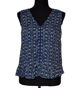 Top senza maniche floreale blu marca Lucky S/P | Blusa in viscosa con orlo increspato boho - Foto 1 di 5
