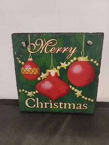 Wandbehang aus Schiefer zum Aufhängen Frohe Weihnachten mit bemaltem Ornament Design - Bild 1 von 5