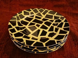 Fitz & Floyd TERRAZZO Black/Yellow Salad/Dessert Plates - Set/4 - Giraffe Print - Picture 1 of 8
