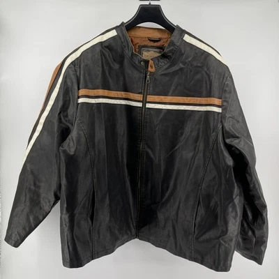 复古 Arizona Jean Co Grunge 人造皮革摩托车夹克 4XL 棕色赛车摩托车 — 第 1/4 张图片