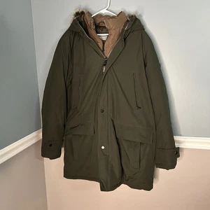 Michael Kors Mens Olive Green Parka Jacket Faux Fur Hood Bib Large Winter jacket - Afbeelding 1 van 14