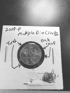 2017-P Roosevelt Dime with multiple die cracks on the reverse. - Picture 1 of 5