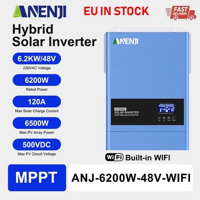 ANENJI 6200W Ibrido Solare Inverter Off Grid MPPT 120A 48V PV 60-500VDC WIFI Integrato