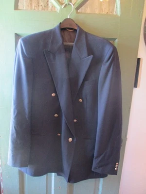 Blazer Abrigo Deportivo De Colección Hecho en EE. UU. Azul Marino Hopsack Botón Dorado Doble Pecho 46 Foto 1 de 3