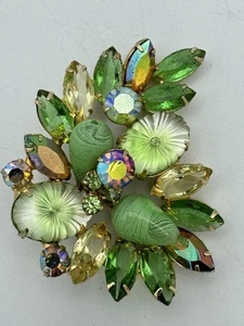 Vintage Juliana D&E Green Stone Gold Tone Brooch - Picture 1 of 13