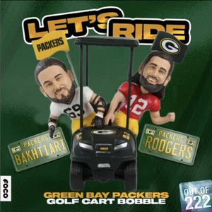 Aaron Rodgers & David Bakhtiari Green Bay Packers Golf Cart Bobblehead - NIB! - Picture 1 of 9