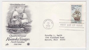TurtlesTradingPost- Roanoke Voyages 1984 #2093 FDC Artcraft Variety Cachet - Picture 1 of 1
