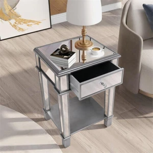 Mesa auxiliar espejada Mesita de noche Sofá Mesa de coche con cajón Moderno - Imagen 1 de 11