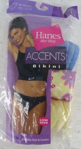 3 Pairs 2004 Hanes accents bikini Low Rise Size 7 100% Cotton Multiple Colors - Picture 1 of 5