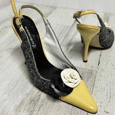 Винтажный Y2K Claudia Ciuti желтый черный твид длинный заостренный носок слинга каблуки 4 - Изображение 1 из 4