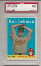 1958 TOPPS #141 KEN LEHMAN, PSA 7 NM, BALTIMORE ORIOLES, L@@K !