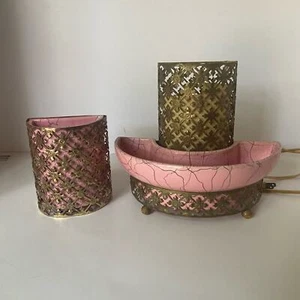 Vintage 50’s Sierra Columbia TV Lamp & Vase Planter Pink Metal Ceramic Works - Picture 1 of 16