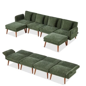 sectional sofa with USB, Chenille convertible sofa, loveseat, sofa bed-6pc Green - Picture 1 of 9