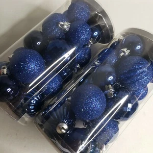 Holiday Time Mini Christmas Ornaments 40 Blue Shatterproof Bulbs Glitter - Picture 1 of 4