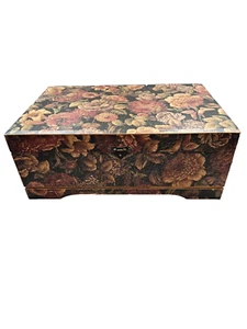 Victorian Style Large Wooden Box w Decoupage Floral Design & Gold Tone Accents - Picture 1 of 19