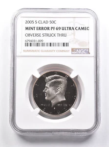 PF69 UCAM 2005-S CLAD Kennedy Half Dollar Mint Error OBV Struck Thru NGC *7479 - Picture 1 of 3