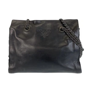 PRADA vintage Plastic Chain Shoulder Bag Tote Bag Black black leather - Imagen 1 de 10