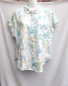Cloth & Stone Size M  100% Linen Women's Shirt Short Sleeve Cap sleeve Button - Picture 1 of 9
