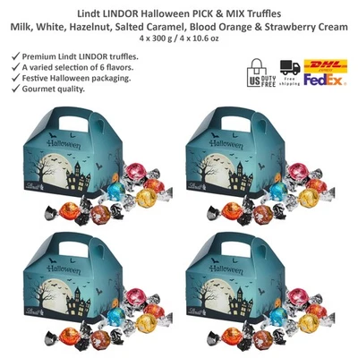 Lindt LINDOR Halloween PICK & MIX Truffles 6 Flavors Gourmet Chocolate 4x300g - Image 1 of 3