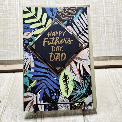 Tarjeta American Greetings Día del Padre Papá Tropical Negro Dorado Increíble Foto 1 de 4
