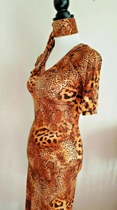 DAMEN BODYCON KLEID UK 8 BRAUN ANIMAL LEOPARDENMUSTER SOMMER PARTY CLUB HOCHZEIT - Bild 1 von 10