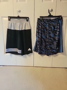 Adidas Athletic Boys Short Black White & Blue Size 12 & 18 Lot of 2 - Picture 1 of 5