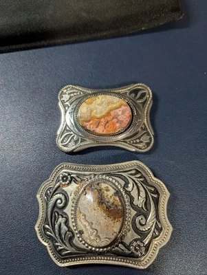 Lot Of Two Vintage Silver Plate Belt Buckle, Men's Buckle, Silver, Western  - Image 1 of 4