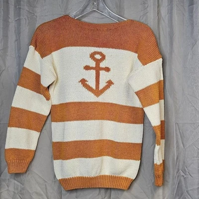 J.G. Suéter tejido de algodón a rayas crema óxido ancla náutica gancho vintage cuello barco Foto 1 de 4