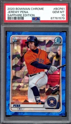 2020 Bowman Chrome BCP-61 Jeremy Pena RC 1st Bowman Rookie Sapphire PSA 10 - Image 1 of 2